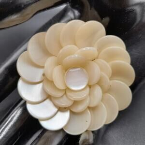 Vintage Mother of Pearl Flower Brooch, Mid-Century, 1950s, 2 1/8"